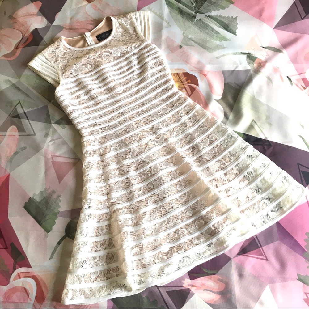 Betsy & Adam - White Lace Cocktail Dress